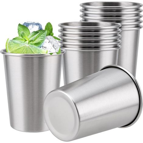 Vasos de acero inoxidable de 260 ml, 12 unidades, apilables y portátiles. Vasos para cerveza, chupitos, aguardientes, whisky y ron. (1/5)