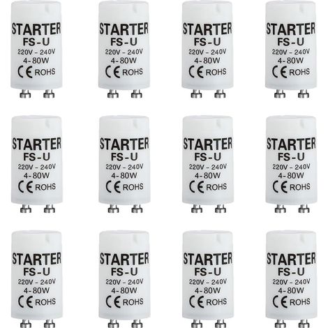 12 Pièces Starter Neon, 4-80W 220-240V Ampoule Tube Fluorescent Starter, Starter pour Tubes Fluorescents de Haute Qualité pour Éclairage Fluorescent et LED, pour Usage Domestique et Professionnel (1/5)