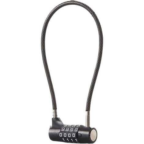 Zinc alloy combination lock with 5mm steel wire cable and four wave code wheels for reliable security on lockers, cabinets and bicycles (280mm) (1/5)