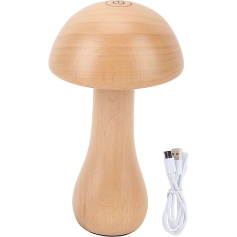 Lampe champignon en bois, interrupteur tactile sans fil portable, veilleuse rechargeable, fonctionne sur batterie, gradation continue, angle de rotation de 360 ​​degrés réglable