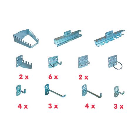 Güde – Set crochet 43-pièces pour panneaux perforés – 4 crochets à 90° courts, 3 crochets à 45°, 6 doubles crochets – Compatible PRACO