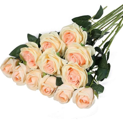 Lot de 12 Roses artificielles, Soie, Tiges flexibles, 52cm, Décoration mariage, Fête (1/5)