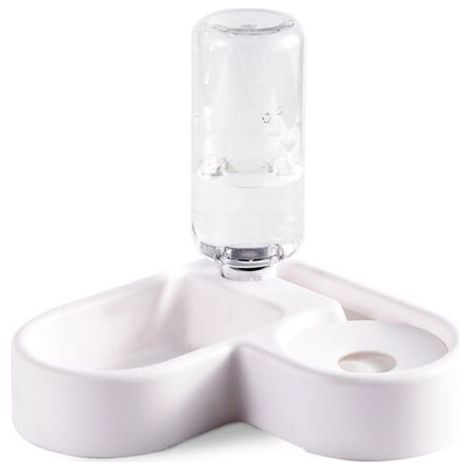 Distributeur d'eau automatique 2 en 1 pour animaux de compagnie, abreuvoir résistant aux éclaboussures et mangeoire sèche pour chat/chien, gamelle pour animaux de compagnie (blanc) (1/5)