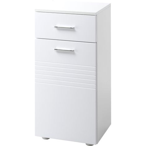 Meuble de Salle de Bain en Bois avec Tiroir et Armoire 1 Porte avec Étagères, 35x30x77,5cm (1/5)