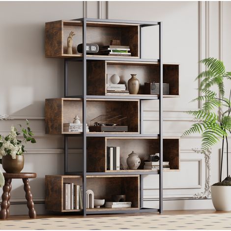 Bücherregal schwarz-braun aus MDF mit 5 Ebenen und Kippschutz (1/5)