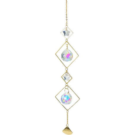Clochette à vent en cristal, ornement lune et étoile suspendu pour attrape-soleil, décoration pendentif extérieur, 10 cm. (1/4)
