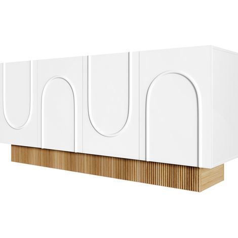 Aparador moderno de 4 puertas 160 x 75 x 38 cm blanco y madera HOMVRA (1/5)