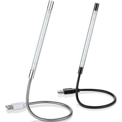 2 unidades de luces de lectura LED USB flexibles tipo barra, luz de libro USB regulable con control táctil y cuello de cisne para portátil, libro o cama, color negro y plateado. (1/4)
