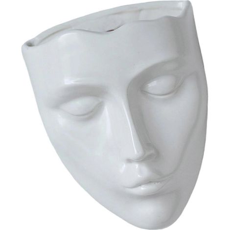 Pot de fleurs décoratif en céramique blanche à suspendre, idéal pour décorer un salon, une chambre, un balcon ou un mur de jardin. (1/4)
