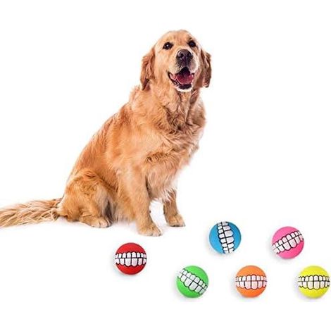 Lot de 6 balles à mâcher pour chien, jouets amusants visage souriant pour chiots et chiens, stimulation et jeu actif (1/5)