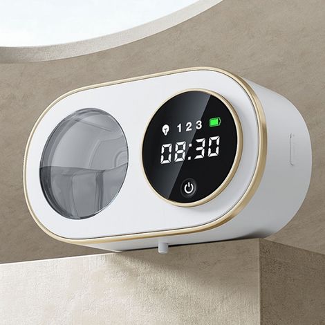 Distributeur automatique de savon liquide moussant pour les mains 320 ml, rechargeable, mural et sans contact, blanc. (1/3)