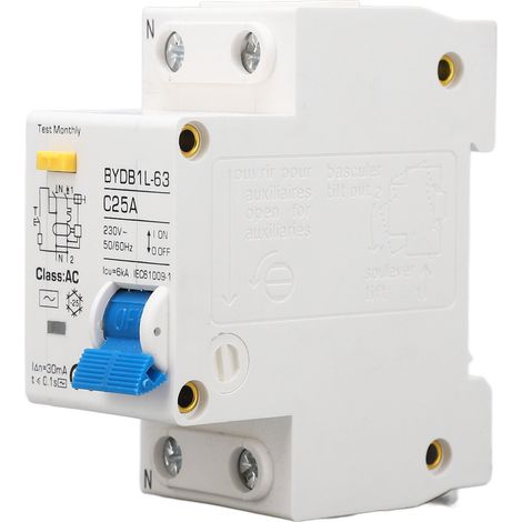 Disjoncteur de protection contre les fuites de courant PA66 à réponse sensible, 1P+N, 230 V CA, 25 A (1/5)