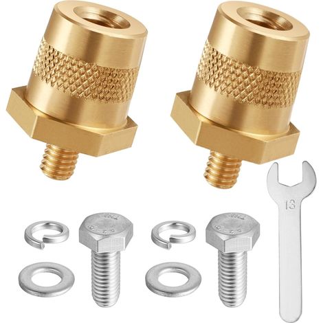 2PCS Brass Battery Pole Adapter, Car Battery Terminal Connectors with Wrench, External M6 and Internal M8 Battery Terminal Connector Brass Tone Post Adapter Screws for Cars motorcycles boats (1/5)