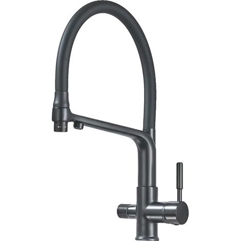 Rubinetto da cucina, struttura in ottone, design a doppio beccuccio, nero opaco A (1/2)