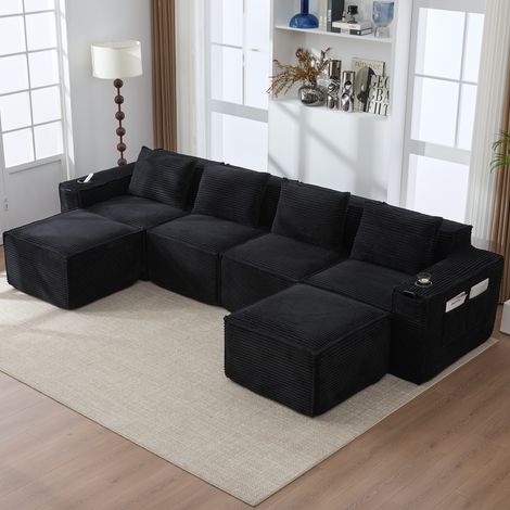 Divano modulare 4 posti con 2 pouf in corduroy OKMYHOME (1/5)