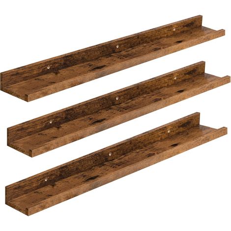 Étagères Flottantes, Étagères Murales, Lot de 3, Étagères Suspendues de 90 cm avec barrières surélevées et Attaches Invisibles, pour Salle de Bain, Chambre, Bureau, Marron Rustique (1/5)