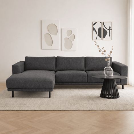 Modernes Ecksofa mit Chaiselongue Anthrazit Stoff Aniko links