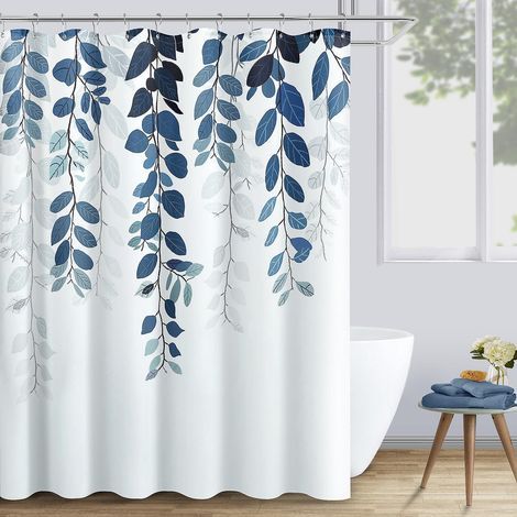 rideau De Douche 180 X 180 Cm Rideau De Douche Feuille Bleue Rideau De Douche En Polyester Imprim Impermable (1/5)