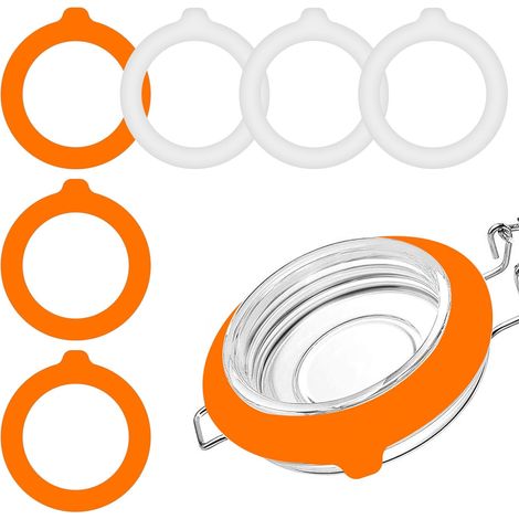 Lot de 6 joints d'étanchéité en silicone pour bocaux de 9,5 cm, joints en caoutchouc pour bocaux en verre, joints de rechange étanches à l'air, blancs et orange-AquaForge