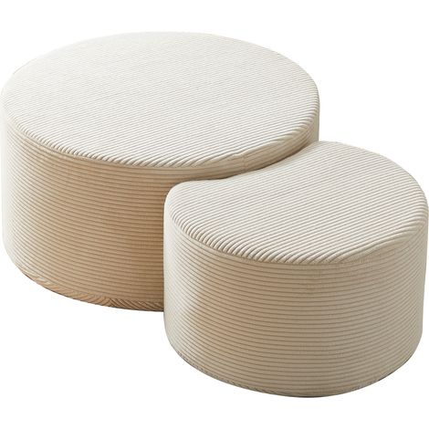Set de 2 tables basses rondes rembourrées en tissu beige, ottoman multifonction gain de place sans montage pour salon moderne et coin lecture - CHICFURN (1/5)