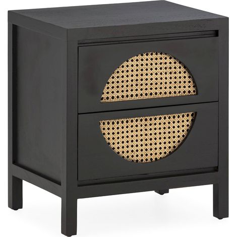 Table de chevet bois de cèdre et rotin noir naturel design - noir et rotin naturel (1/5)