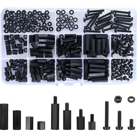 260 Pièces Entretoises Circuit d'écrou Vis Hexagonales Nylon, M3 écrous Vis d'écartement Mâles Femelles Circuit de Carte Mère PCB Pilier (Noir M3) (1/5)