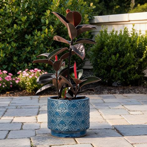 Pot de fleurs design bleu profond 38 cm en céramique artisanale (1/5)