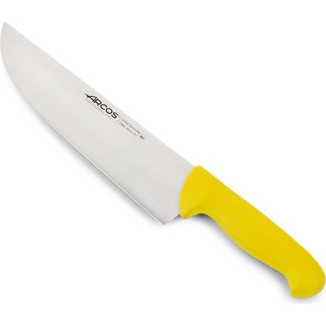 Coltello da macellaio Arcos Colore - Prof 296000 in acciaio inox Nitrum e mango Polipropilene ergonomico giallo e lama 25 cm, coperchio del display (1/5)