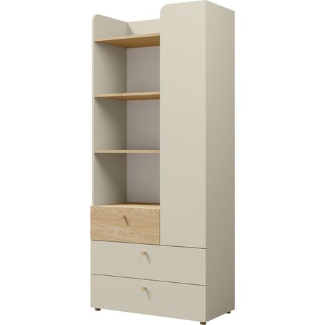 Étagère Domcali 102, Beige + Chêne, Avec des portes, Fermé, Avec tiroirs, Stratifié, Le nombre de portes: 0, Nombre de tiroirs: 0, 185x80x40cm