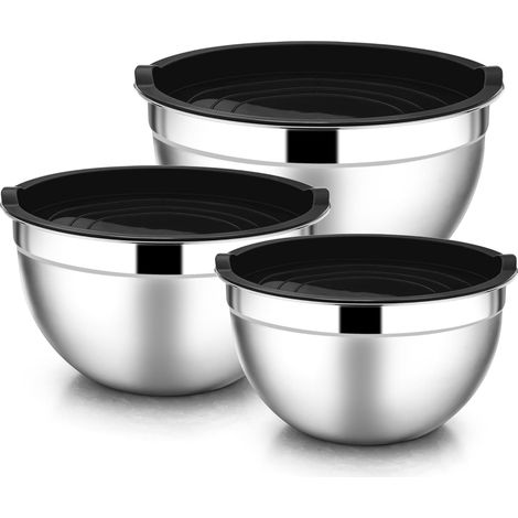 Mixing Bowl - Stainless Steel - With Airtight Lid - Nesting Set - 4.5 QT 3 QT 1.5 QT - 6 Piece (1/5)