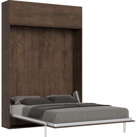 Lit escamotable 140x190 avec 1 meuble haut bois noyer kanto (1/5)