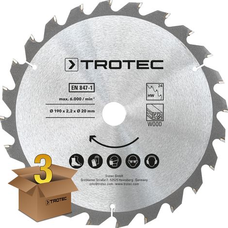 Trotec Set di lame per seghe circolari per legno Ø 190 mm (24 denti), 3 pezzi (1/3)