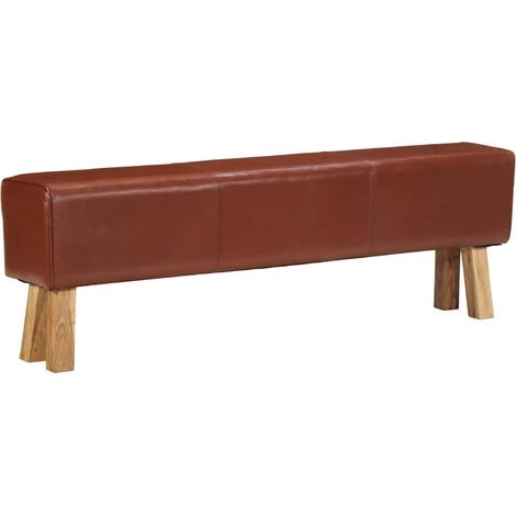 Bank Turnbock-Design 160cm Braun Echtleder Massivholz Akazie
