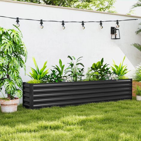 Carré potager potager surélevé en acier galvanisé barres de soutien et plaques d'angle fond ouvert 240 x 40 x 45 cm gris foncé