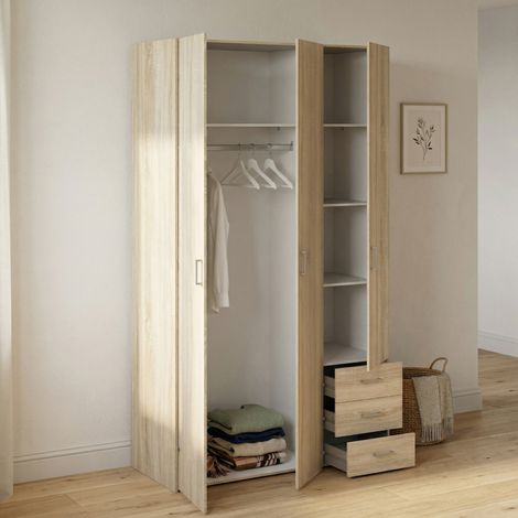 Dmora Armoire à trois portes et trois tiroirs, couleur chêne, 115 x 49 x h200 cm, avec emballage renforcé (1/5)