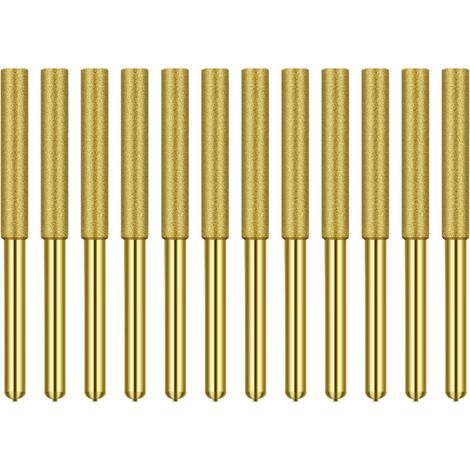 pair Affûteuse de chaîne pour tronçonneuse Affûteur de tronçonneuse diamant plaqué titane Burr Stone Lime Meules d'affûtage diamantées pour scie à chaîne Pierre Jewerly Wood 12 pcs 5/32 pouces, 4.0mm