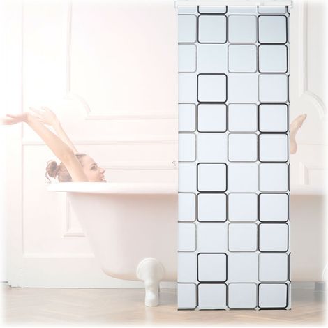 Relaxdays Store de douche Carré, 80x240 cm, Rideau de douche, baignoire bain store, fixation plafond, semi-transparent (1/5)