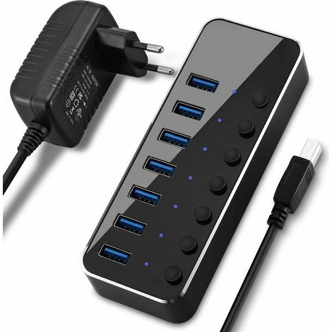 Hub Usb 3.0 - 7 Puertos - Alimentación 5 V 2 A - Interruptor Individual Por Puerto - Compatible Windows Mac Linux - Plug And Play (1/5)