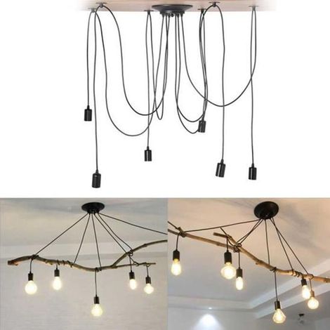 Classic Edison Ceiling Light Antique Vintage Ceiling Lights E27 Retro Spider Chandelier Industrial Pendant Lights 6 Heads Black (1/5)
