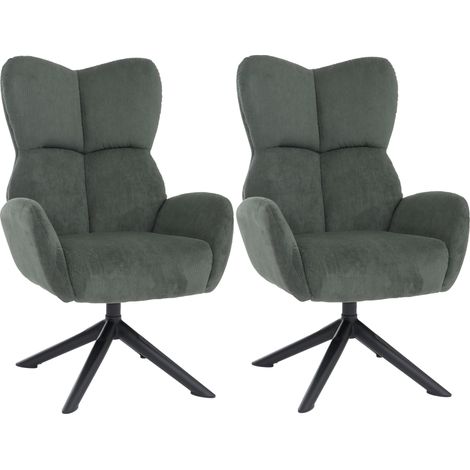 [JAMAIS UTILISÉ] Lot de 2 chaises de salle à manger HHG-533, chaises relax, chaises lounge, chaises rembourrées, pivotantes, structure métallique, Velours (320 g/m²), vert