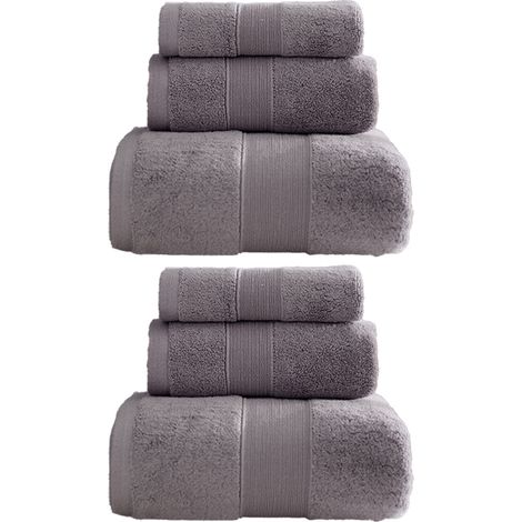 Ensemble de 6 serviettes de bain en coton 2 serviettes de bain, 2 serviettes pour les mains, 2 gants de toilette. Doux et absorbants, gris.