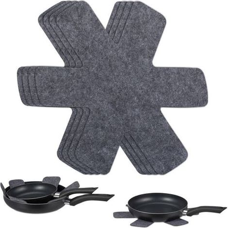 Séparateurs de poêles Relaxdays, lot de 6 protège-poêles, 38 x 30 cm, empilables, gris (1/5)