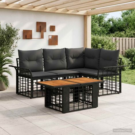 vidaXL Set Divano da Giardino 5 pz Nero e Grigio scuro polyrattan (1/5)