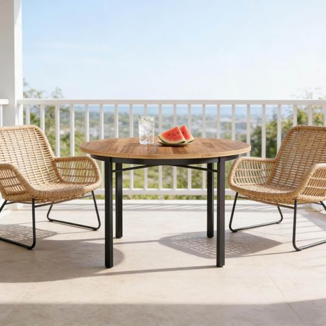 REDOM - Table à manger ronde 118.5x118.5x76 cm - surface facile à nettoyer - MDF et métal - noir et marron - pour 4 à 6 personnes (1/5)