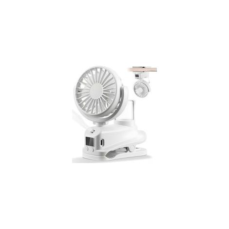 Clip-Ventilator mit LED-Anzeige, Mini-Ventilator mit Akku, 4 Geschwindigkeitsstufen, USB-Ventilator, Reiseaccessoire für Outdoor, Büro, Camping (Weiß) (1/5)