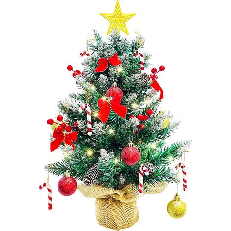 Sapin de Noel Lumineux LED 60cm, Arbre de Noël Artificiel Réaliste, Petit Sapins Décoration Décoré, Decoration Noel Table Interieur Maison avec Boules Noel Pomme Pin Étoile Bricolage Deco Accessoires (1/5)