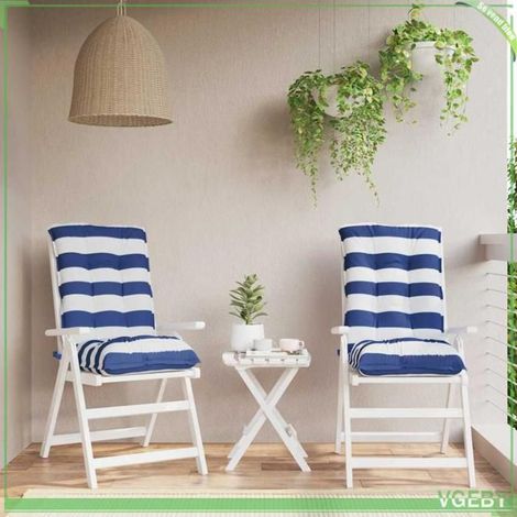 377716 Coussins de chaise à dossier bas lot de 2 rayures bleu/blanc (1/5)