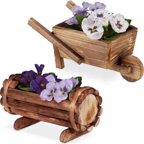 Relaxdays – Lot de 2 bacs à fleurs en bois flambé – Dimensions 10x22x12 cm – Pour intérieur et extérieur – Décoration vintage jardin (1/5)