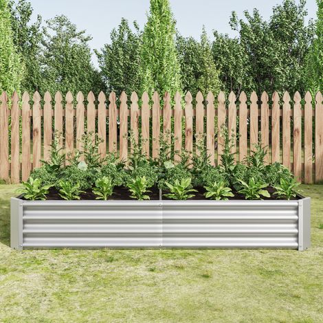 Huerto elevado de metal 180 x 90 x 30 cm sin fondo, acero galvanizado plateado DESVIAE