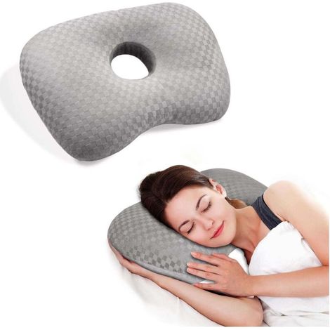 Oreiller latéral ergonomique avec trou pour l’oreille – soulage douleurs et escarres CNH, idéal pour dormeurs sur le côté, coussin ajustable en coton et polyester confortable (1/5)